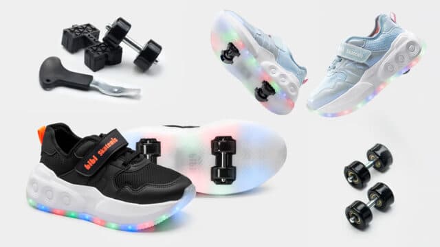 Tênis infantil Bibi Skatenis gkpb com LEDs multicoloridos no solado e peças de ajuste, em fundo branco