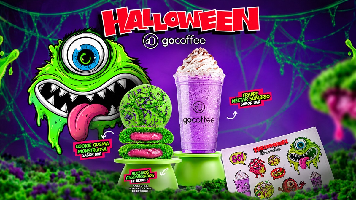 Frappe Néctar Sombrio e Cookie Gosma Monstruosa da Go Coffee para Halloween