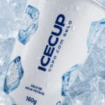 Embalagem Ice Cup Coco Leve com gelo em fundo azul, exibindo “GELO DE AGUA POTÁVEL” e “160g”.