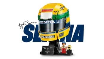 LEGO Editions: set do capacete de corrida de Ayrton Senna com capacete amarelo, verde e azul e miniaturas