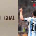Lionel Messi, de costas, comemora em campo com uniforme da Argentina; imagem promocional Michelob Ultra com frase “THAT GOAL”.