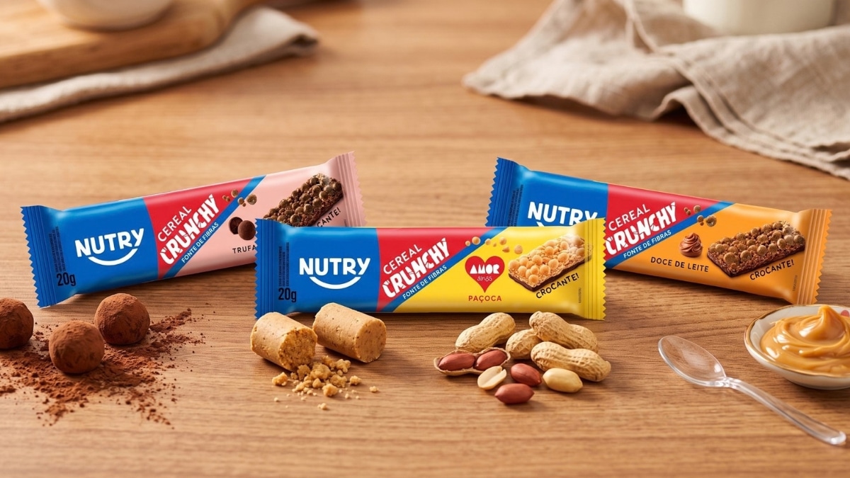 Barras de cereais Nutry Crunchy com sabores Paçoca Amor, Doce de Leite e Trufa