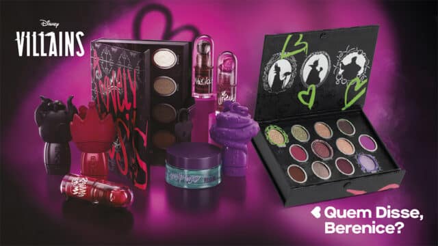 Coleção de maquiagem da Quem Disse, Berenice? com paleta de sombras e itens inspirados nas vilãs da Disney.