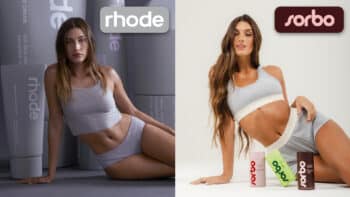 Comparativo de produtos da marca rhode e da Sorbo (Sorbo) com modelos usando peças de roupa em fundo claro