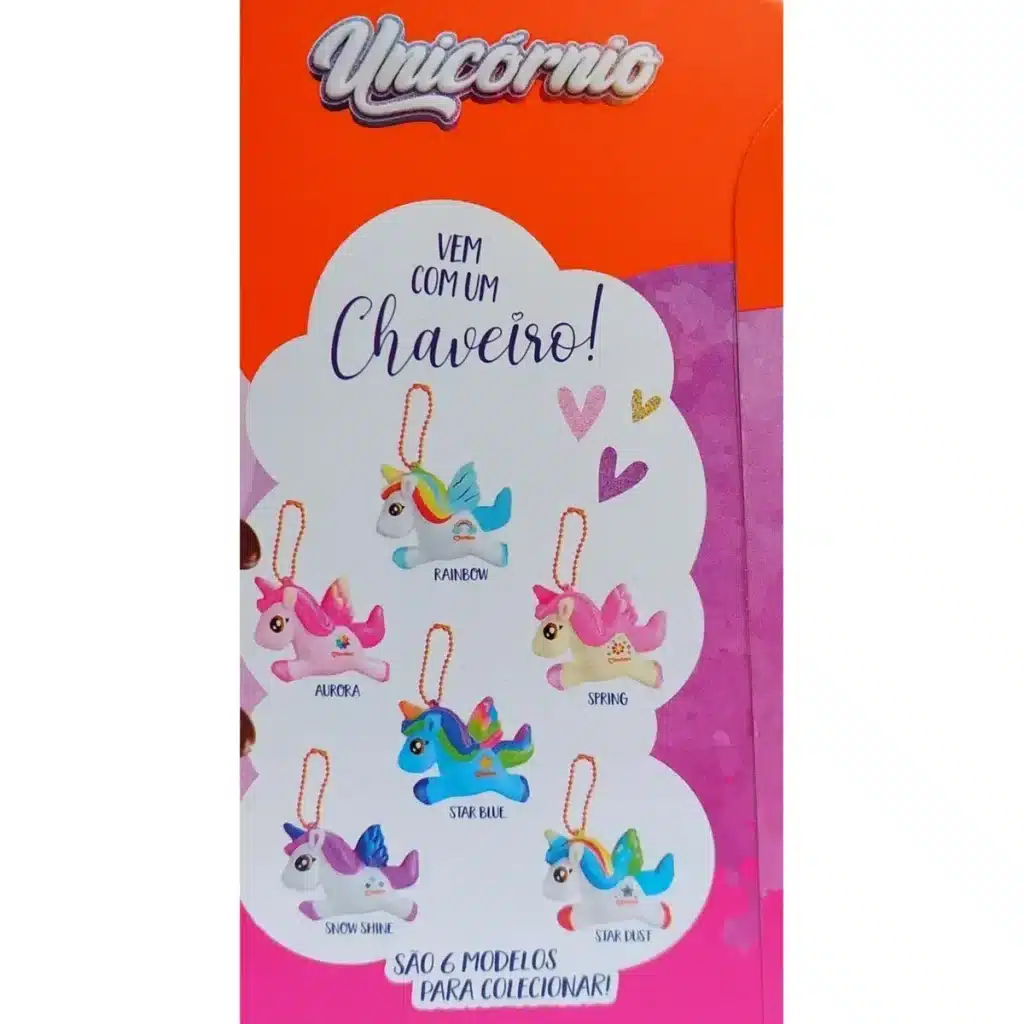 Embalagem de panettone Marilan com chaveiro colecionável de unicórnio, com frase “Vem com chaveiro!”.