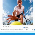 Captura de tela do Canva mostrando um exemplo de edição com assistente de IA Gemini, com imagem de pessoa ao ar livre.