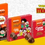 Embalagens e chocolates da Brasil Cacau com a Turma da Mônica, incluindo copo térmico do Sansão para o Dia das Crianças.