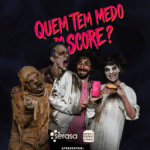 Campanha de Halloween do Burger King com parceria Serasa, com personagem segurando celular com texto “Quem tem medo do score?”