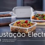 Potes herméticos da Electrolux com refeições e embalagem para delivery, em ação com iFood Ads, na “Degustação Electrolux”.