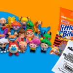 Pack e miniatura Little Bites Nick Rewind Bimbo com personagens Nickelodeon em fundo azul e laranja