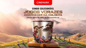 Cinemark: balde colecionável de Jogos Vorazes Amanhecer na Colheita Cartaz da Cinemark com balde colecionável de Jogos Vorazes: Amanhecer na Colheita.