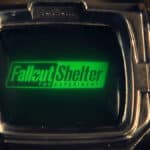 Tela de um dispositivo futurista com o logo “Fallout Shelter: The Experiment” em verde, em clima de abrigo subterrâneo