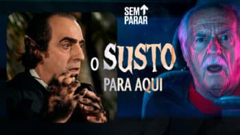 Sem Parar: O Susto Para Aqui com Ary Fontoura no Halloween Campanha de Halloween “O Susto Para Aqui” com Ary Fontoura, “Sem Parar”, com imagem do ator assustado e rosto em clima de terror.