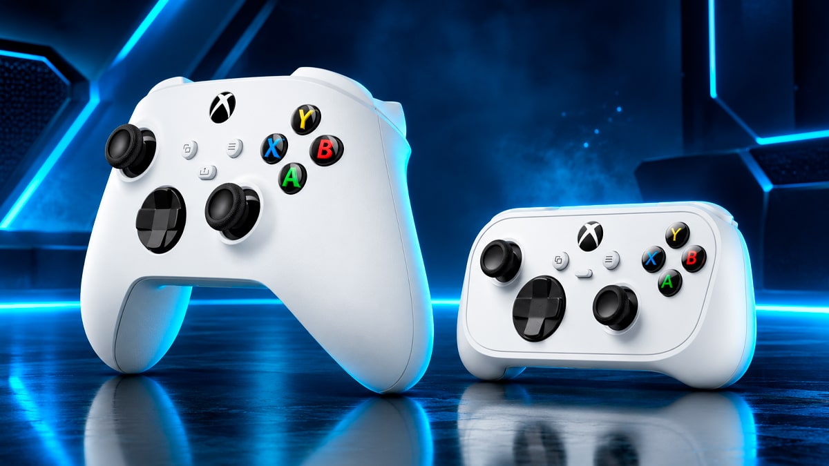 Xbox Nano Controller branco sobre fundo neutro