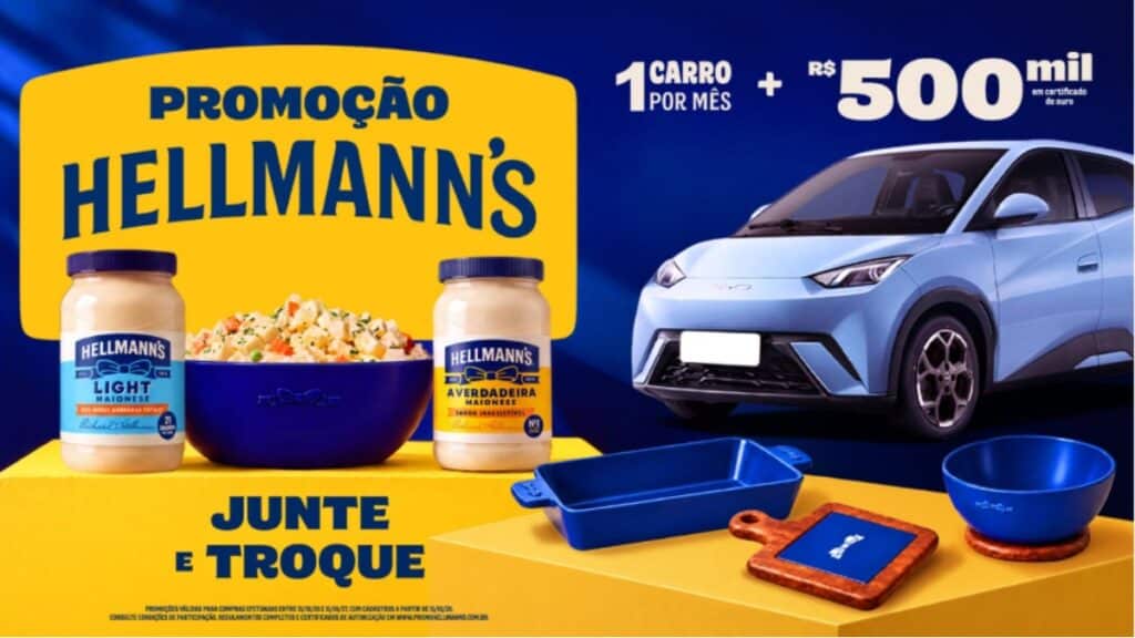 Promoção Hellmann’s com 1 carro e R$ 500 mil Imagem da promoção Hellmann’s com produtos, carro e prêmio de R$ 500 mil