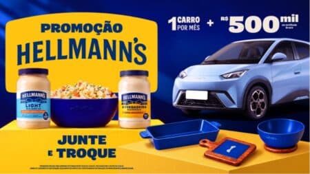 Promoção Hellmann’s com 1 carro e R$ 500 mil Imagem da promoção Hellmann’s com produtos, carro e prêmio de R$ 500 mil