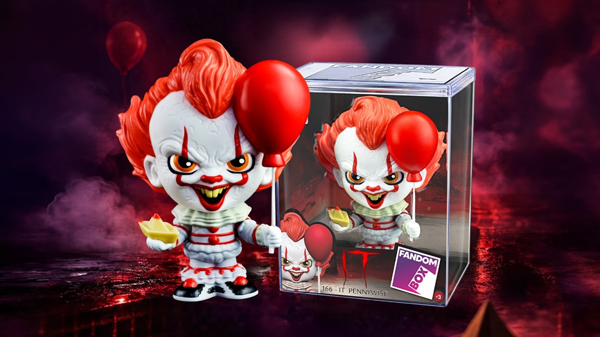 Colecionável de Pennywise da Fandom Box com balão vermelho