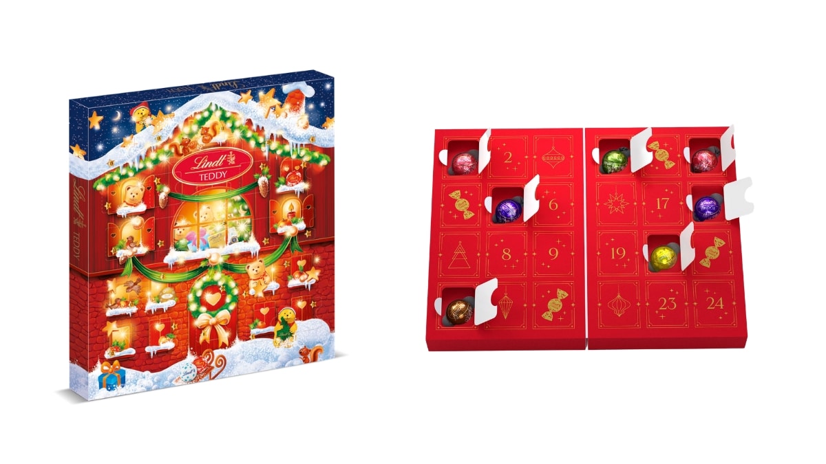 Calendário do Advento Lindt LINDOR e Teddy com design natalino