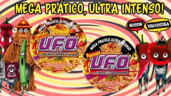 Nissin Yakissoba U.F.O. sabores picantes Embalagens Nissin Yakissoba U.F.O. com sabores picantes: Galinha Caipira e Carne com Molho Japonês