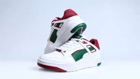 PUMA Slipstream Fluminense com cores tricolores Tênis PUMA Slipstream branco com detalhes verdes e vermelhos, edição exclusiva para a torcida do Fluminense.