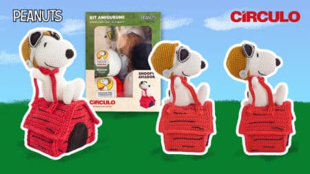 Kit Amigurumi Snoopy Aviador Círculo com Casinha Vermelha Imagem do kit de amigurumi Snoopy Aviador da Círculo, com casinha vermelha, fios e instruções para crochê.