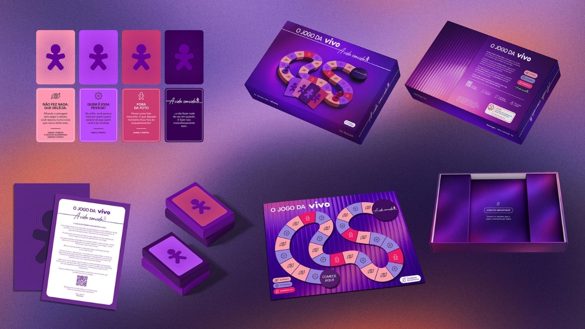 Tabuleiro do Jogo da Vivo com cartas e peças